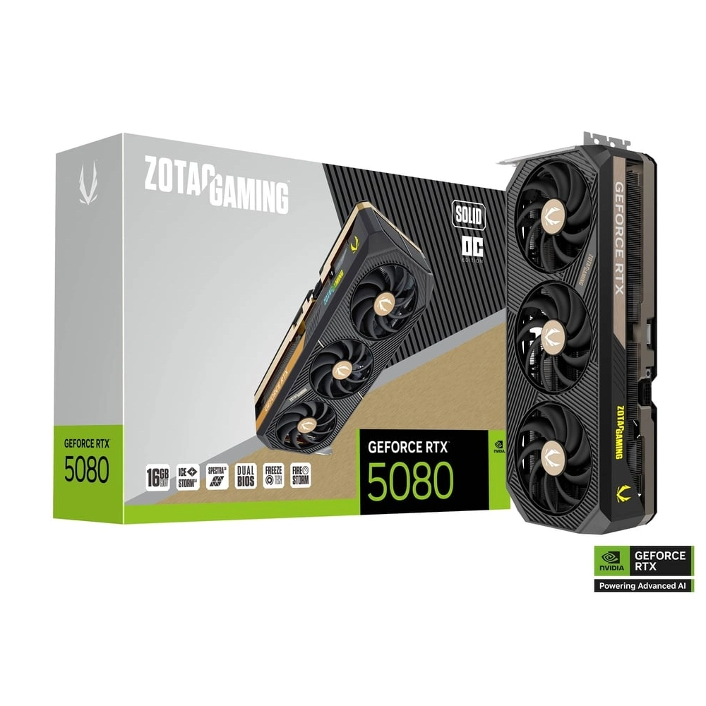 ZOTAC Nvidia Graphic Card RTX 5080 16GB DDR7 Gaming Solid Core OC Triple Fan view 7
